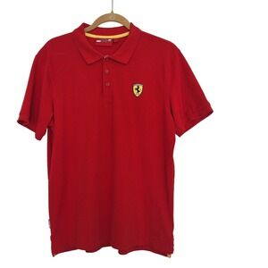 Scuderia Ferrari Mens Size L Logo Racing Polo Shirt Short Sleeve Red Cotton